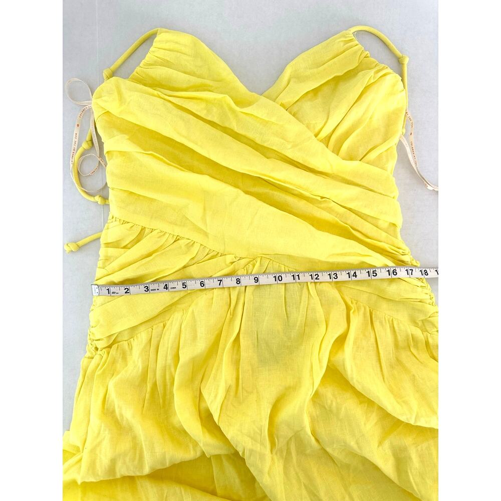 FARM Rio Yellow Ruched Cross-Over Linen-Blend Maxi Dress - Size L - Picture 9 of 13